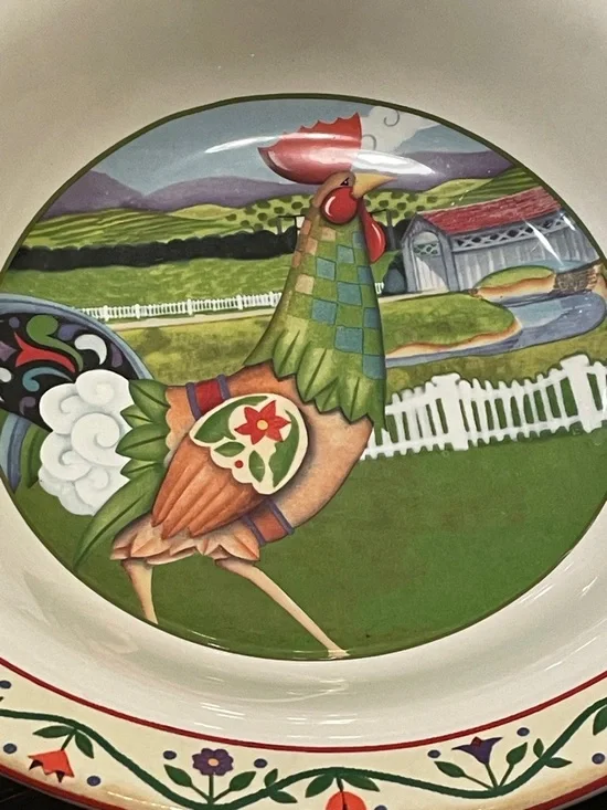 Jim Shore Multicolor Rooster Decorative Serving Bowl - Green, Red, Cream - Picture 2 of 8